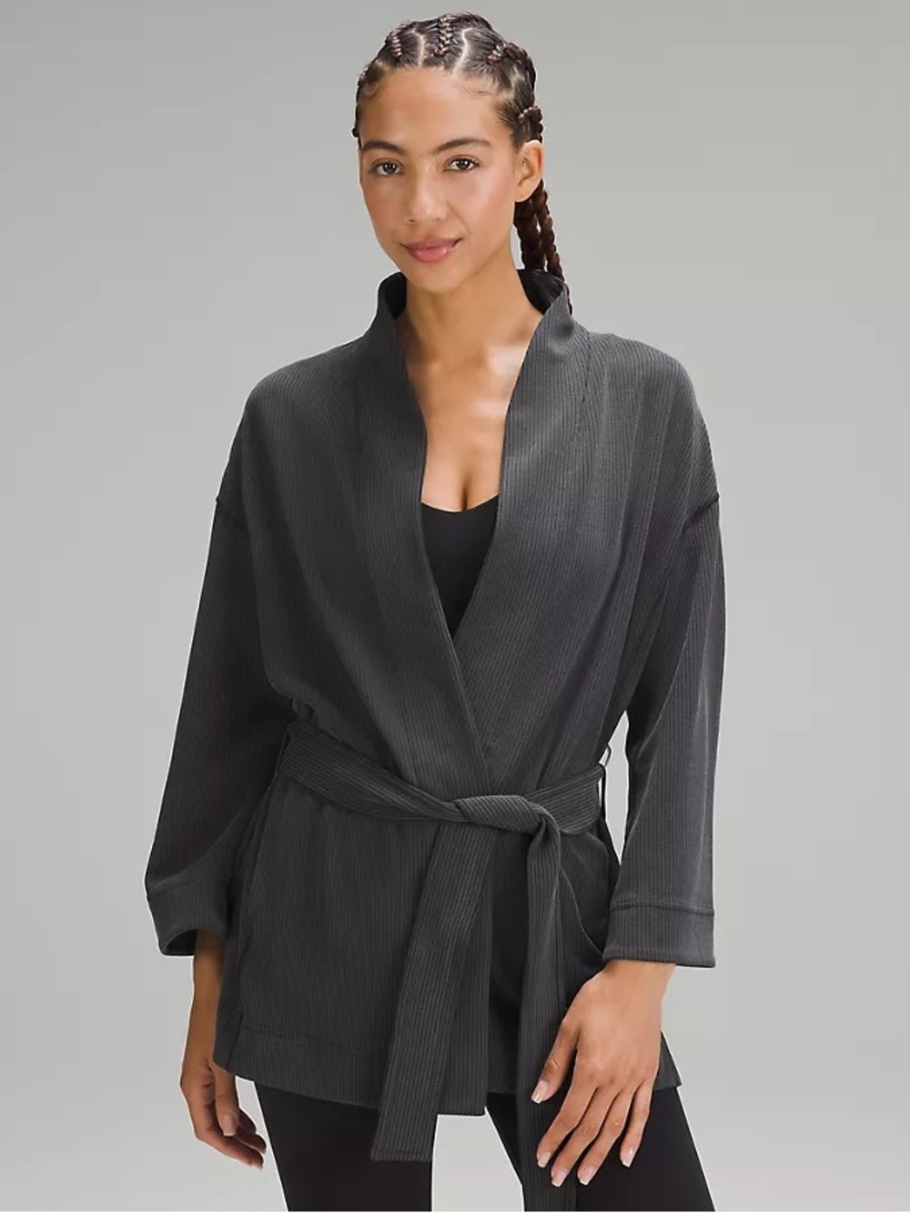 Lululemon Ribbed Softstreme Belted Wrap - Black, Size 8